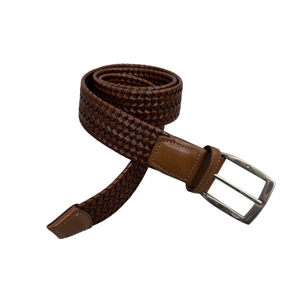 Samuel Hubbard Belt Mens 34 Whiskey Matchpoint Braided Woven Leather Brown A1060